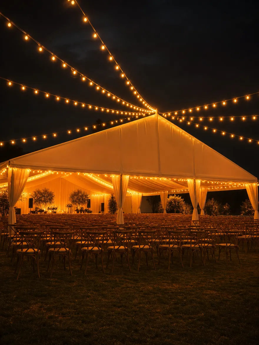 Carpa iluminada al anochecer